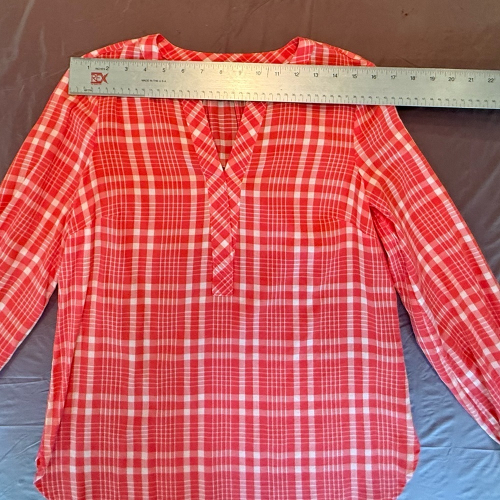 NWOT Talbots Women's Band Collar Red Plaid Tunic Blouse Size XS MSRP $79 - Picture 7 of 9